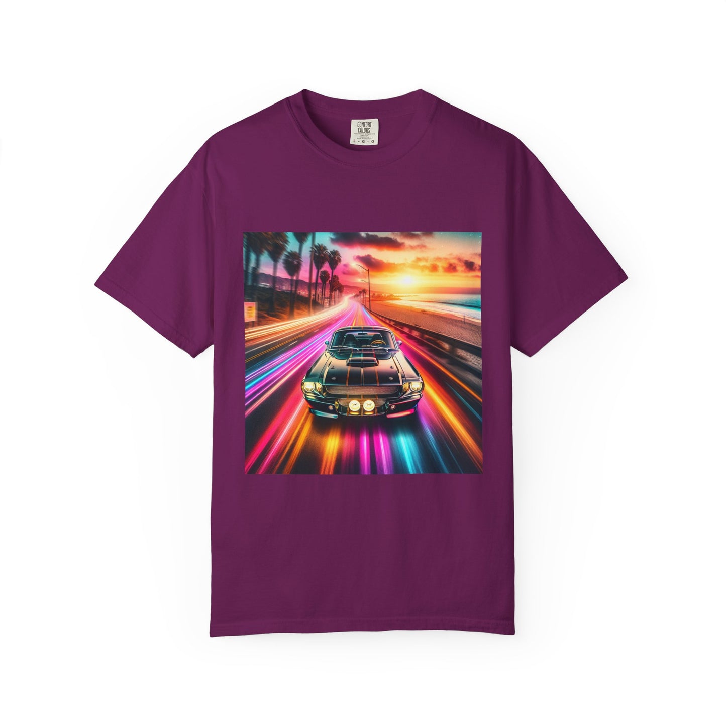 Retro Neon Car Graphic T-shirt, Unisex Vintage Tee, Summer Road Trip Shirt, Gift for Car Lovers, Bright and Fun Casual Wear