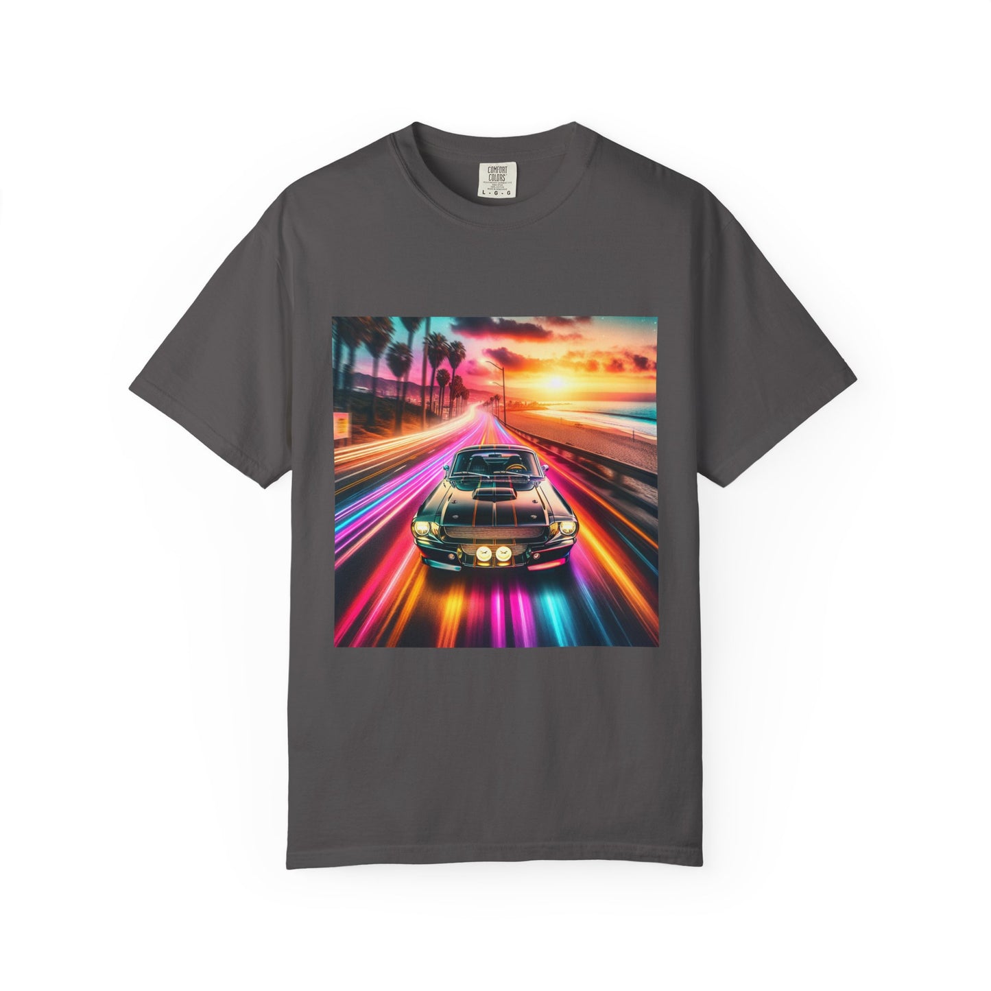 Retro Neon Car Graphic T-shirt, Unisex Vintage Tee, Summer Road Trip Shirt, Gift for Car Lovers, Bright and Fun Casual Wear