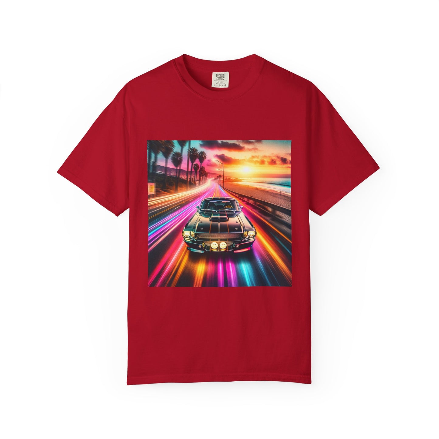 Retro Neon Car Graphic T-shirt, Unisex Vintage Tee, Summer Road Trip Shirt, Gift for Car Lovers, Bright and Fun Casual Wear