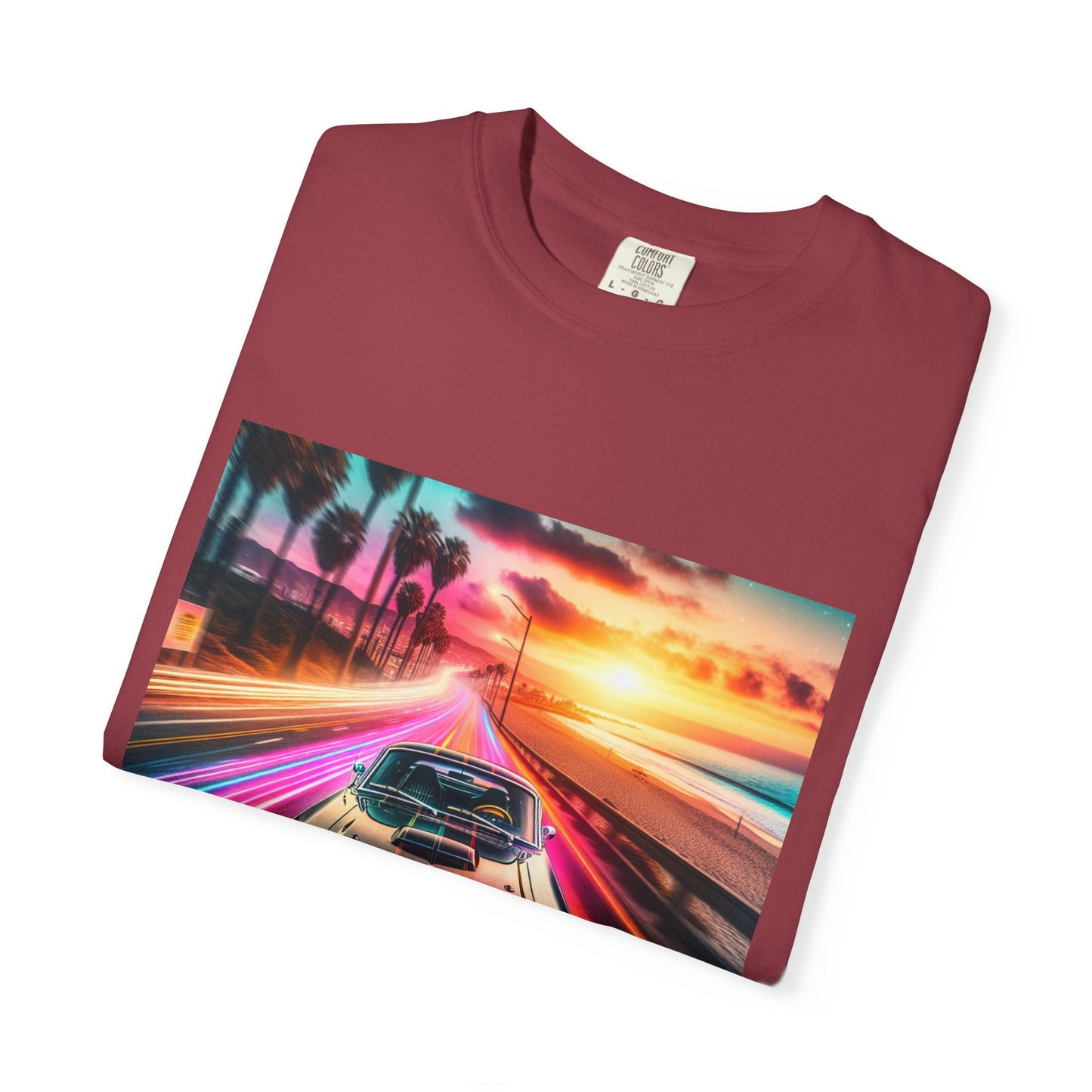 Retro Neon Car Graphic T-shirt, Unisex Vintage Tee, Summer Road Trip Shirt, Gift for Car Lovers, Bright and Fun Casual Wear