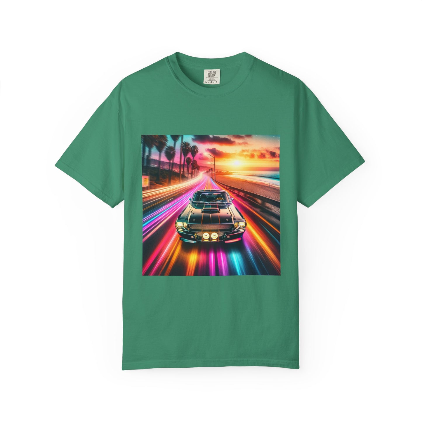 Retro Neon Car Graphic T-shirt, Unisex Vintage Tee, Summer Road Trip Shirt, Gift for Car Lovers, Bright and Fun Casual Wear