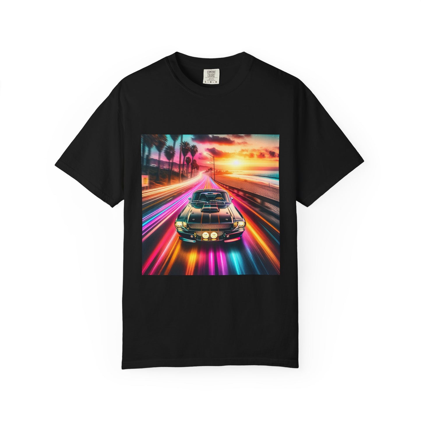 Retro Neon Car Graphic T-shirt, Unisex Vintage Tee, Summer Road Trip Shirt, Gift for Car Lovers, Bright and Fun Casual Wear