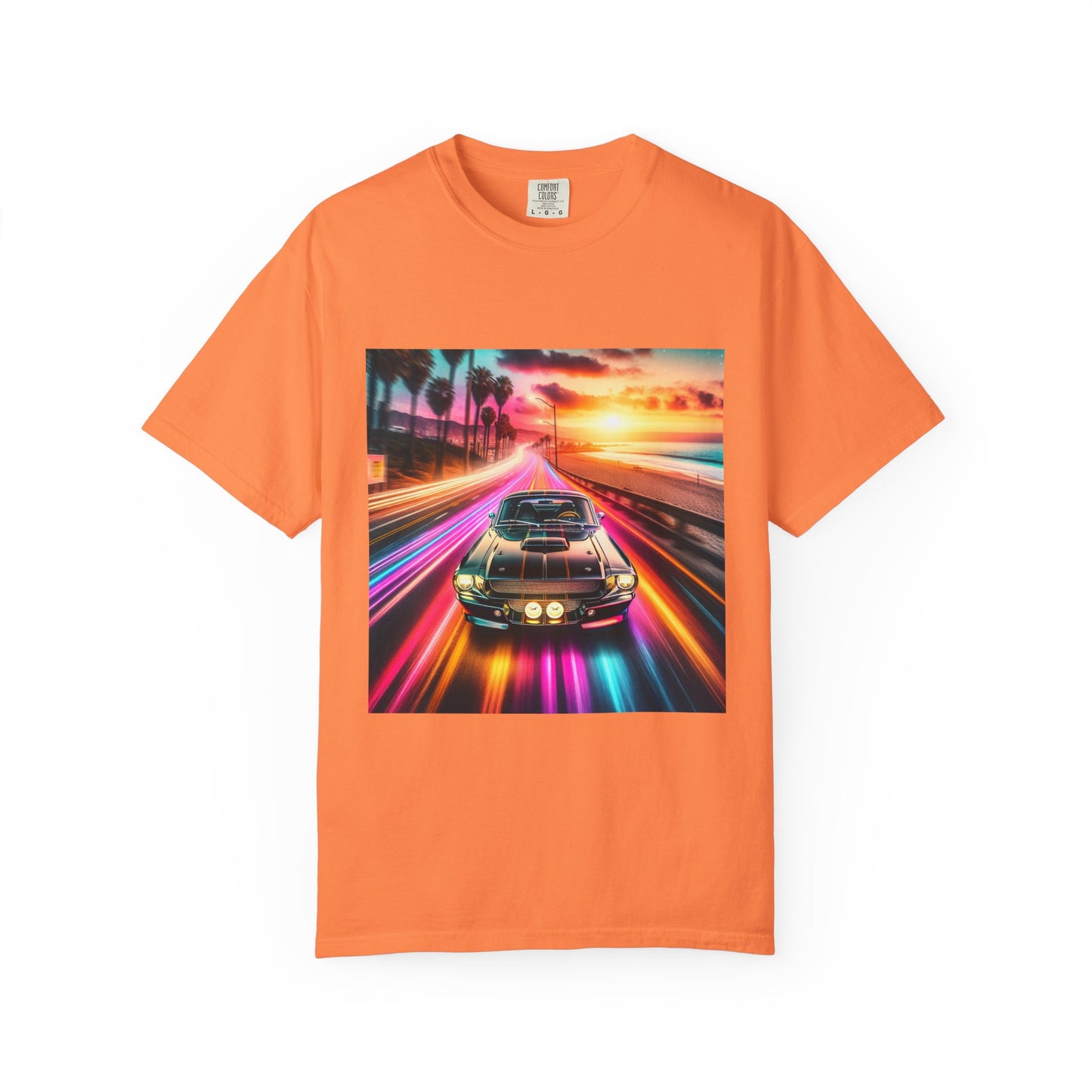 Retro Neon Car Graphic T-shirt, Unisex Vintage Tee, Summer Road Trip Shirt, Gift for Car Lovers, Bright and Fun Casual Wear
