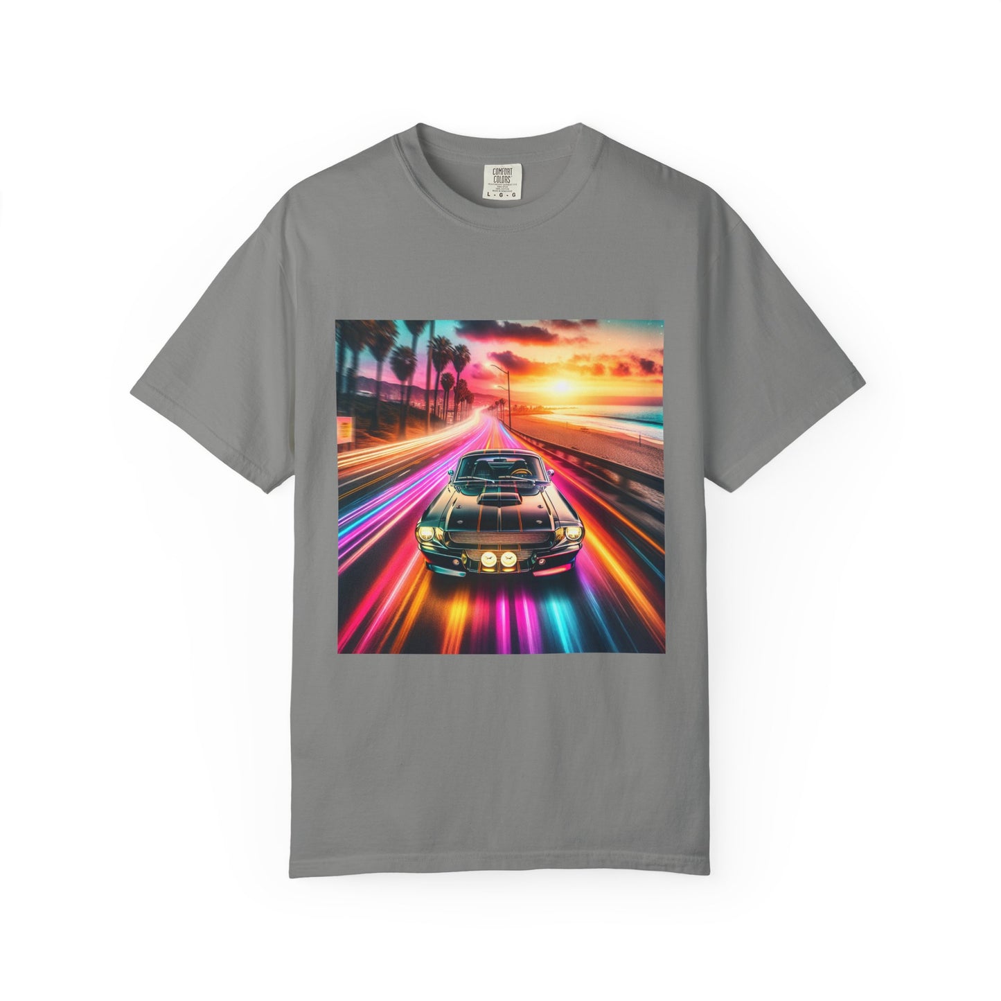 Retro Neon Car Graphic T-shirt, Unisex Vintage Tee, Summer Road Trip Shirt, Gift for Car Lovers, Bright and Fun Casual Wear