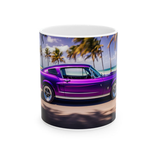 Purple Mustang Ceramic Coffee Mug, Car Lover Gift, Classic Auto Decor, Road Trip Mug, Vintage Vehicle Drinkware