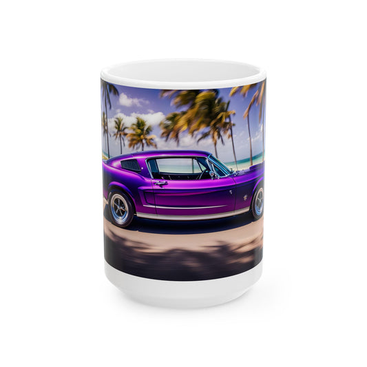 Purple Mustang Ceramic Coffee Mug, Car Lover Gift, Classic Auto Decor, Road Trip Mug, Vintage Vehicle Drinkware